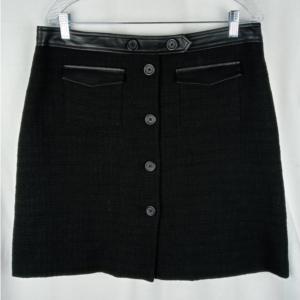 KARL LAGERFELD PARIS WOMENS FAUX LEATHER TRIM BUTTON FRONT MINI SKIRT BLK 12